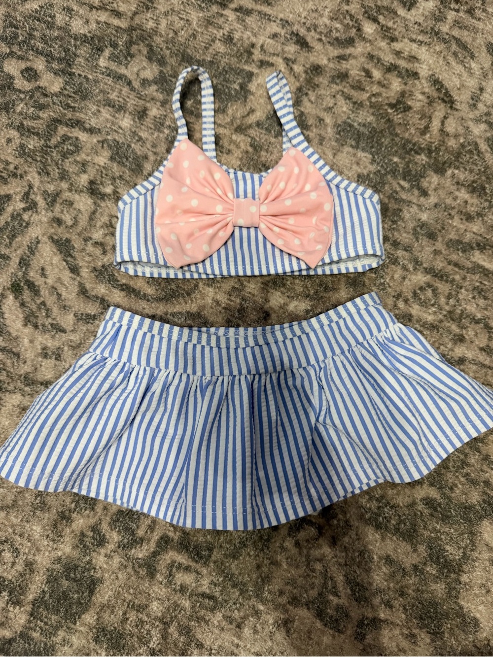 Ruffle Butts Blue and White Striped Girls' Swim Bikini Set